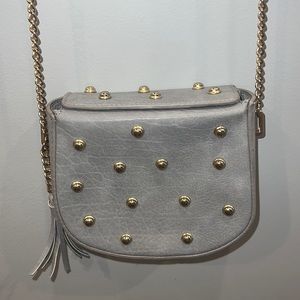 Small Cute Satchel in Grey with gold studs.